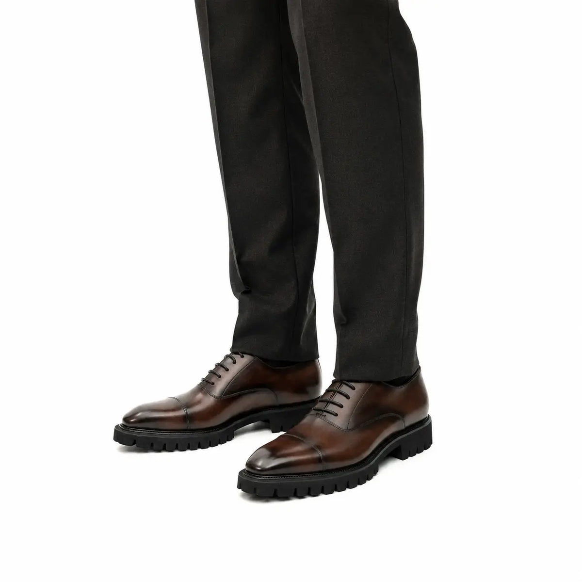 Oxfords à semelle crantée marron poli