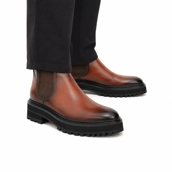 Botas Chelsea de cuero marrón envejecido
