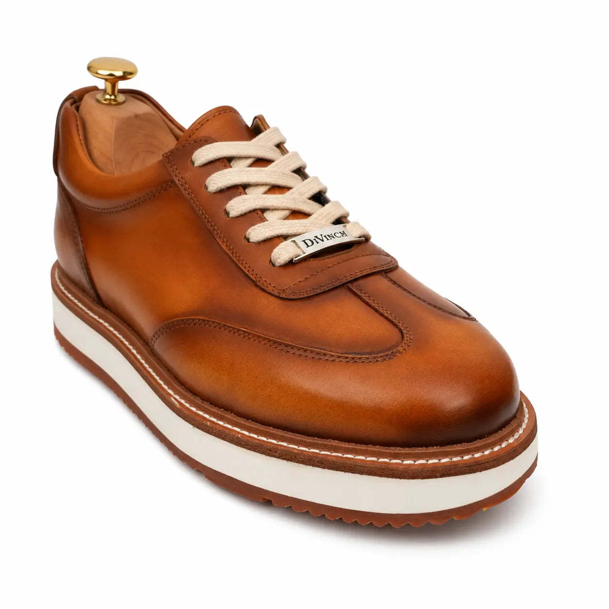 Sneakers Derby con plateau color cognac brunito