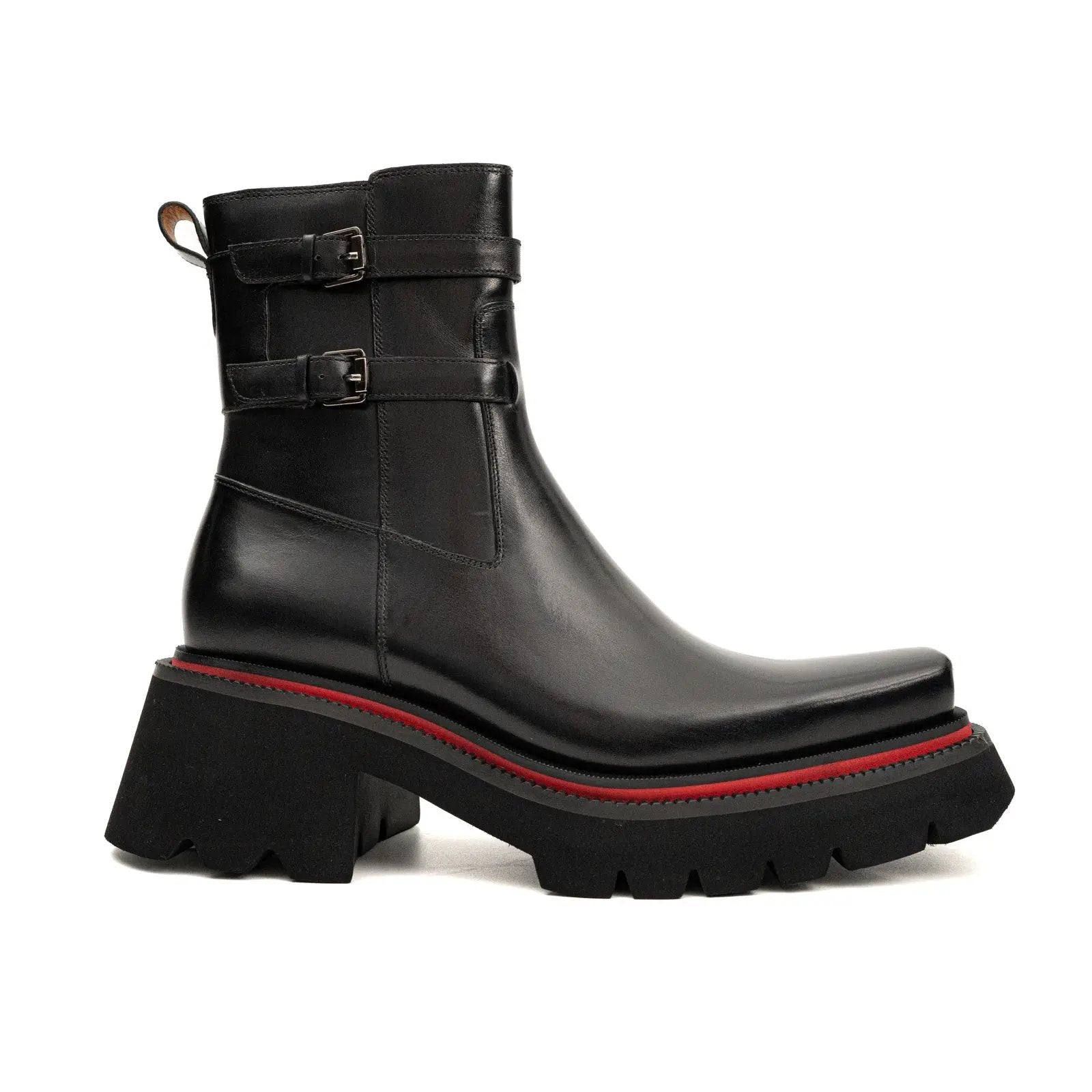 Burnished Double Strap Lug Boot Black DIVINCH