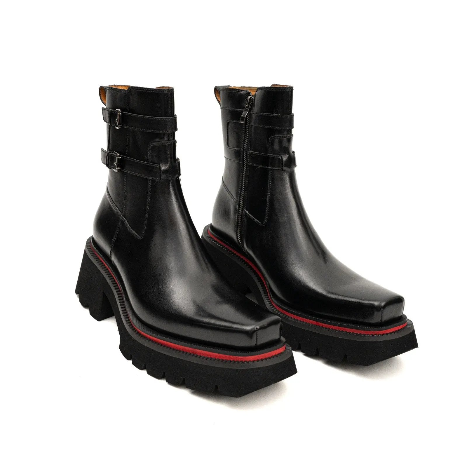Burnished Double Strap Lug Boot Black DIVINCH