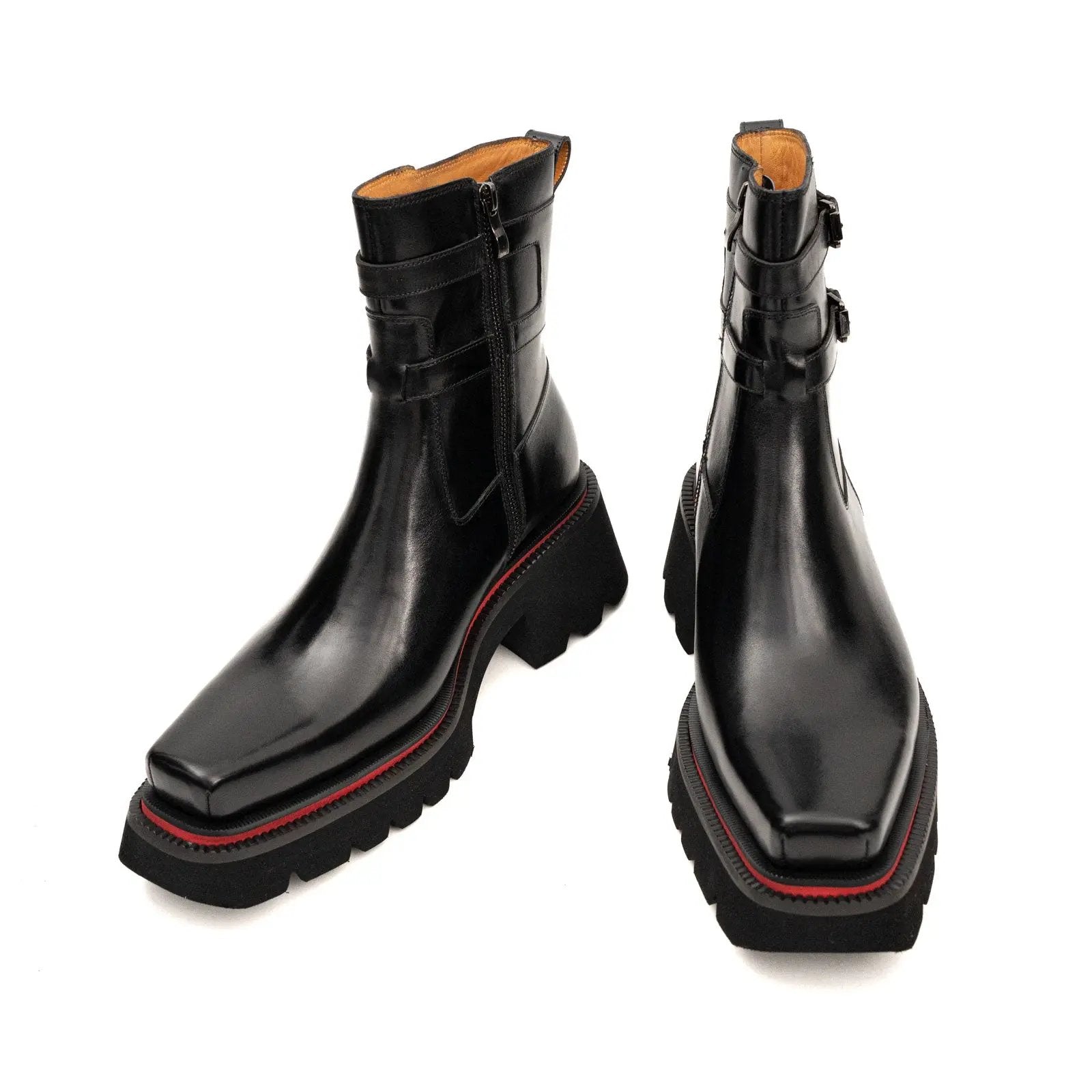 Burnished Double Strap Lug Boot Black DIVINCH