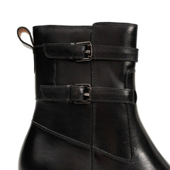 Burnished Double Strap Lug Boot Black DIVINCH
