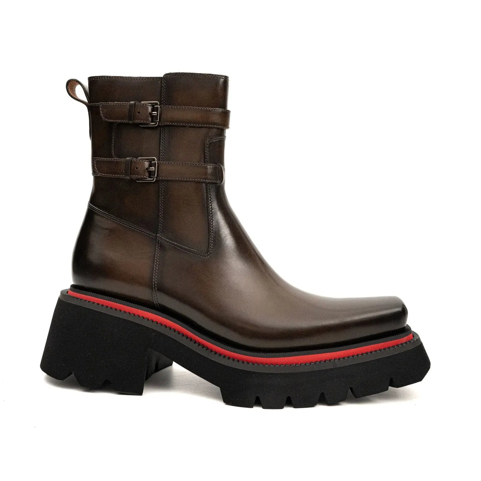 Burnished Double Strap Lug Boot Coffee DIVINCH