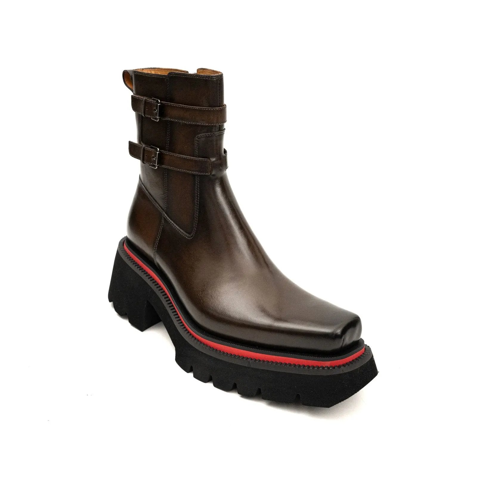 Burnished Double Strap Lug Boot Coffee DIVINCH