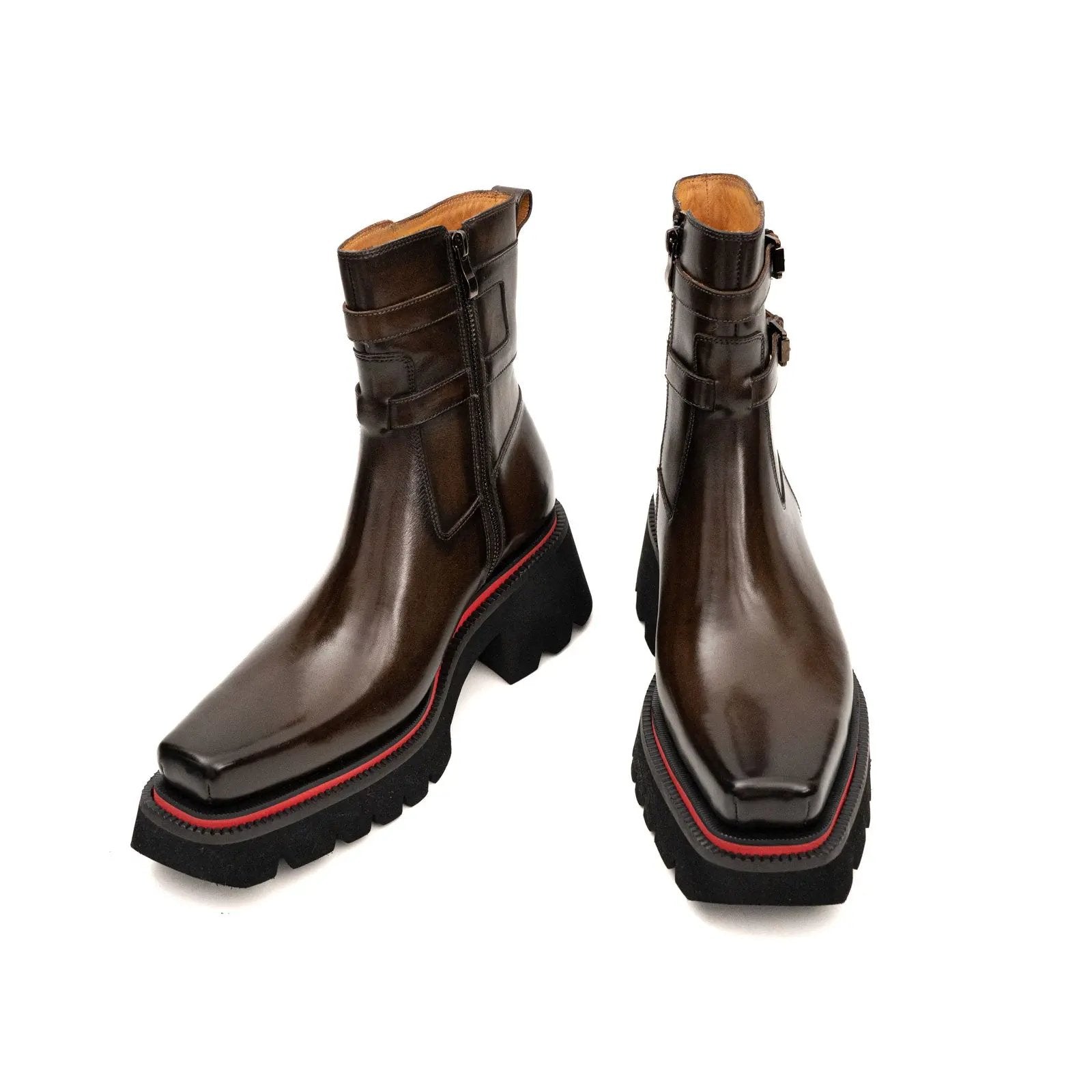 Burnished Double Strap Lug Boot Coffee DIVINCH