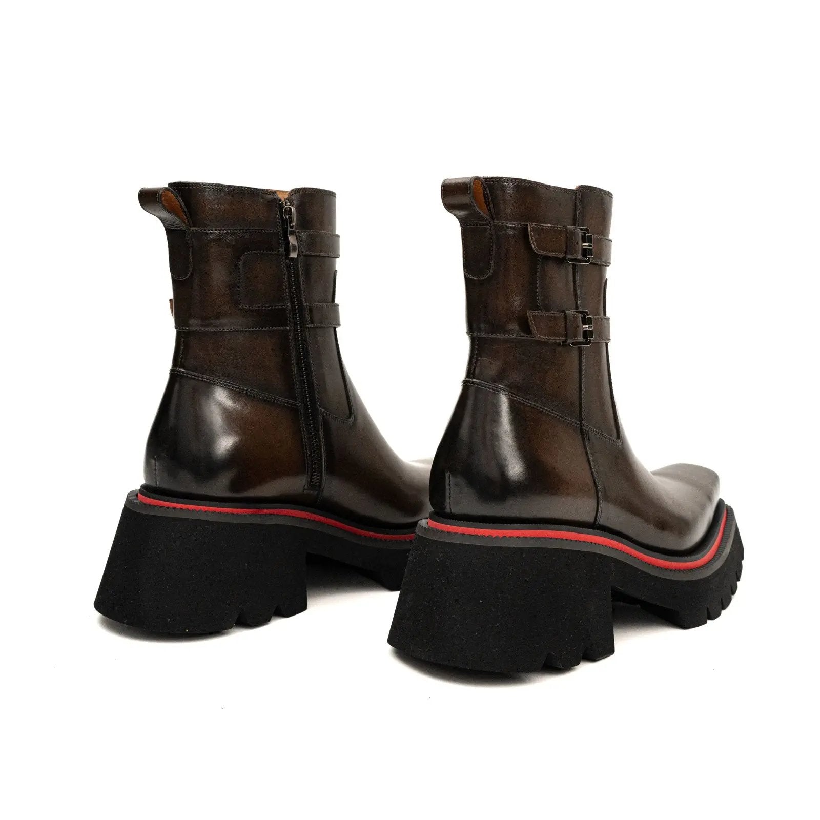 Burnished Double Strap Lug Boot Coffee DIVINCH