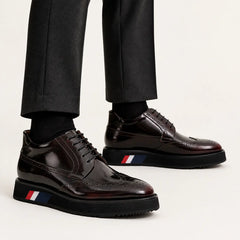 DIVINCH black burgundy brogue platform Derby on foot