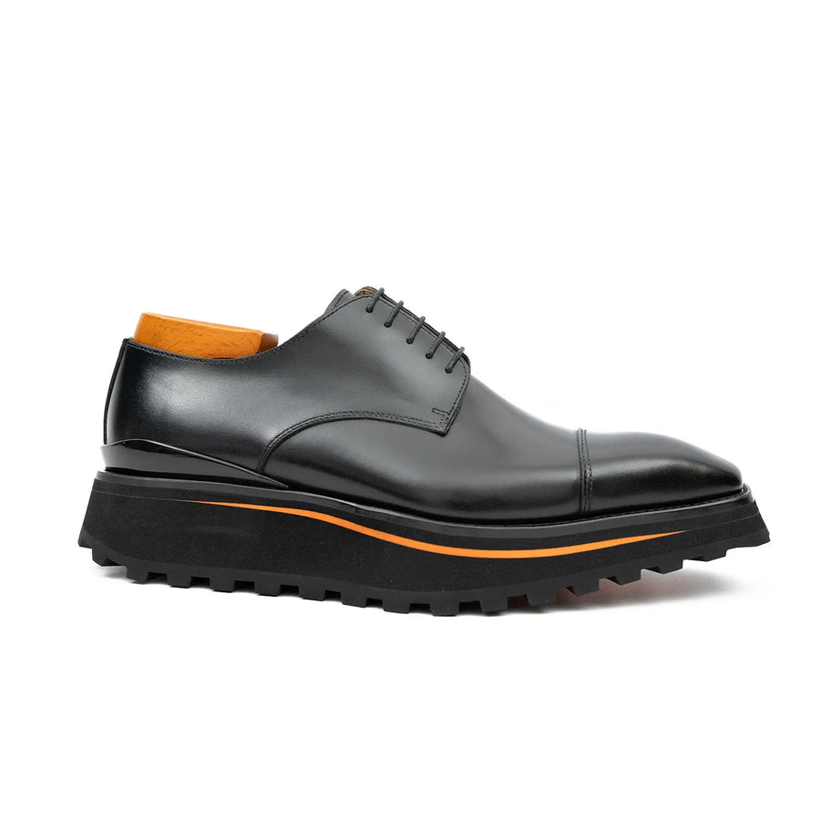 Schwarze 6 cm Absatz Spitzenschuhe Derby Schuhe