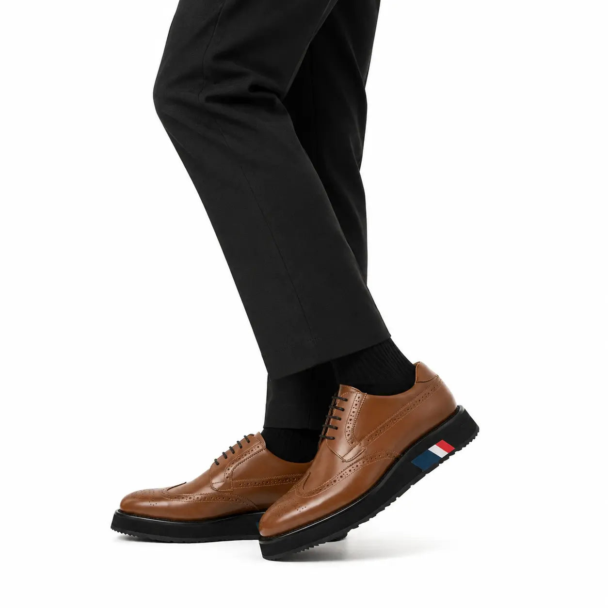 Scarpe derby con tacco alto in pelle marrone per uomo