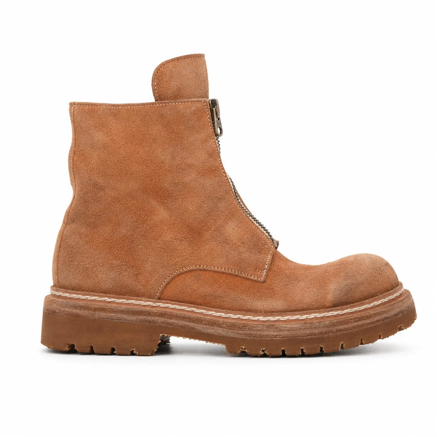 DIVINCH camel suede zip ankle boot front view