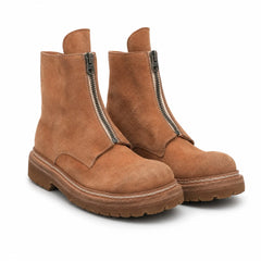 Camel Suede Zip Ankle Boots for Men DIVINCH