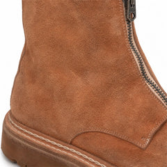 DIVINCH camel suede zip ankle boot angled view