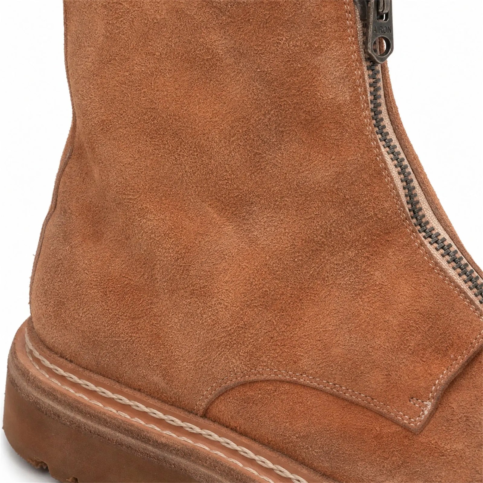 DIVINCH camel suede zip ankle boot angled view