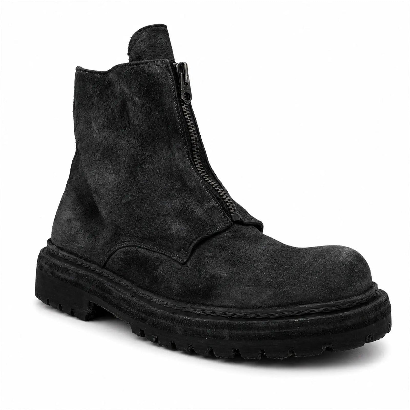 DIVINCH 5101B charcoal black zip ankle boot angled view