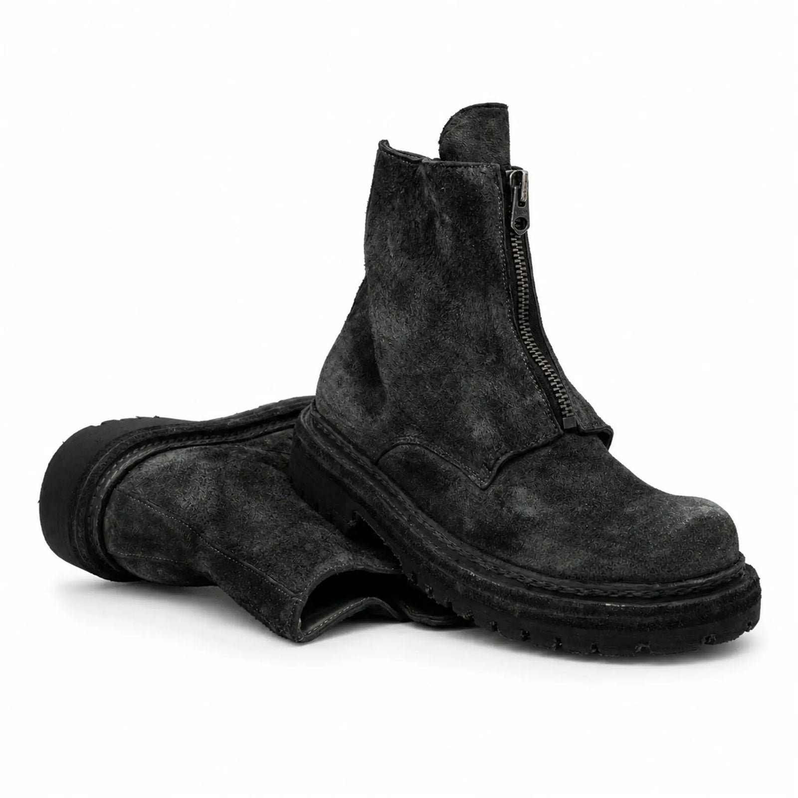 DIVINCH 5101B charcoal black zip ankle boots stacked pair view
