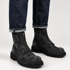 Charcoal Black Suede Zip Boots for Men DIVINCH