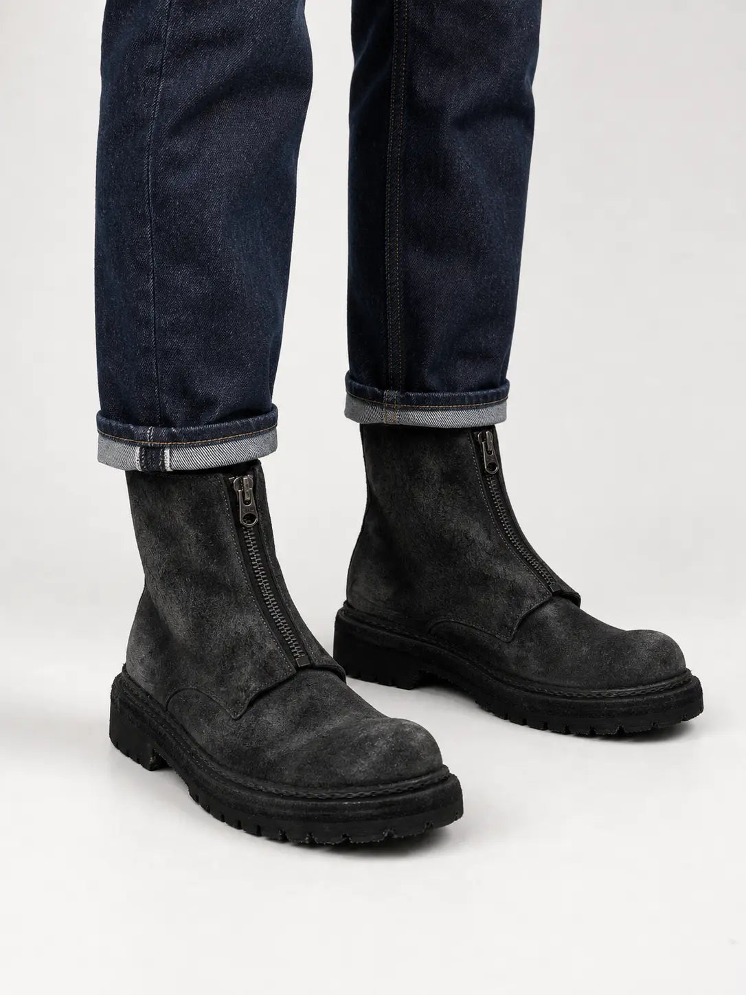 Charcoal Black Suede Zip Boots for Men DIVINCH