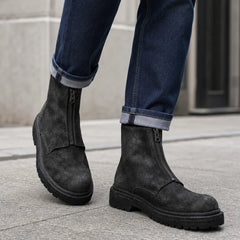 Charcoal Black Suede Zip Boots for Men DIVINCH