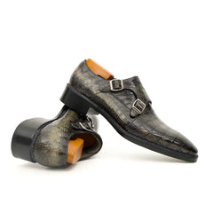 Charcoal Crocodile Double Monk Shoes DIVINCH