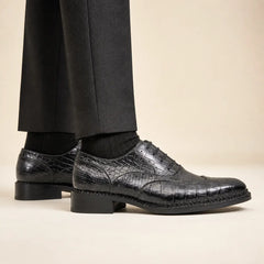 DIVINCH charcoal crocodile Norwegian-welt Oxford on foot — warm studio side profile