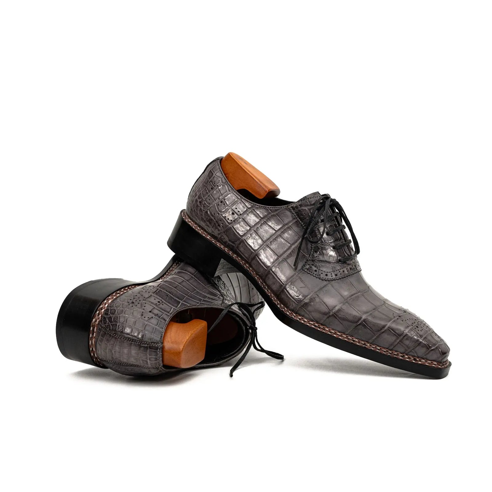 Charcoal Crocodile Oxford Shoes