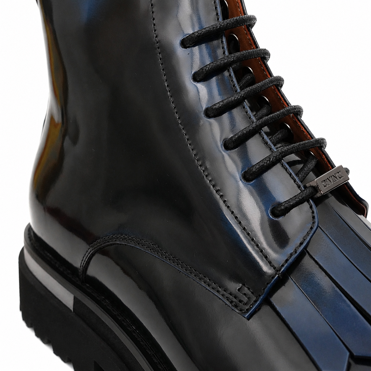 Black Patent Leather Lace-Up Boots