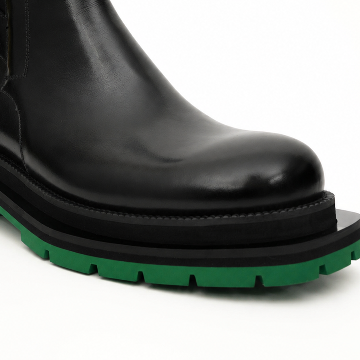 Black Buckle Boots Green Lug Sole