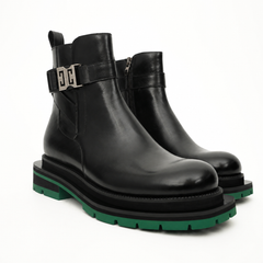 Black Buckle Boots Green Lug Sole
