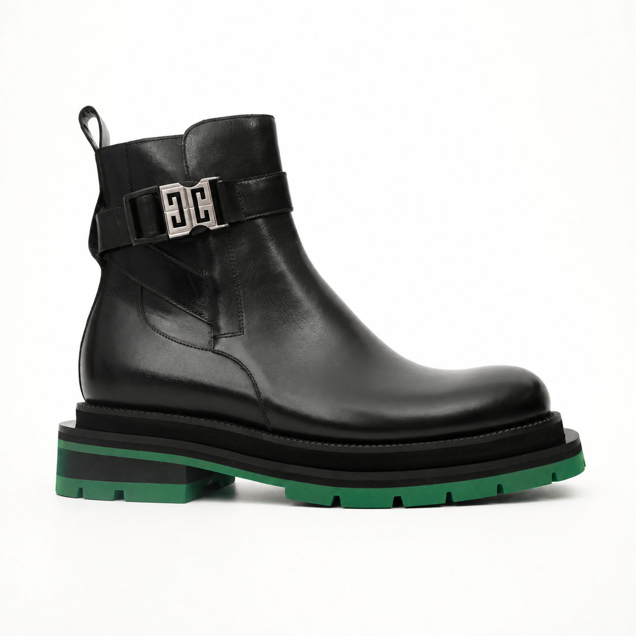 Black Buckle Boots Green Lug Sole