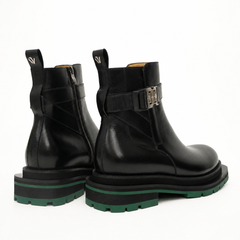 Black Buckle Boots Green Lug Sole