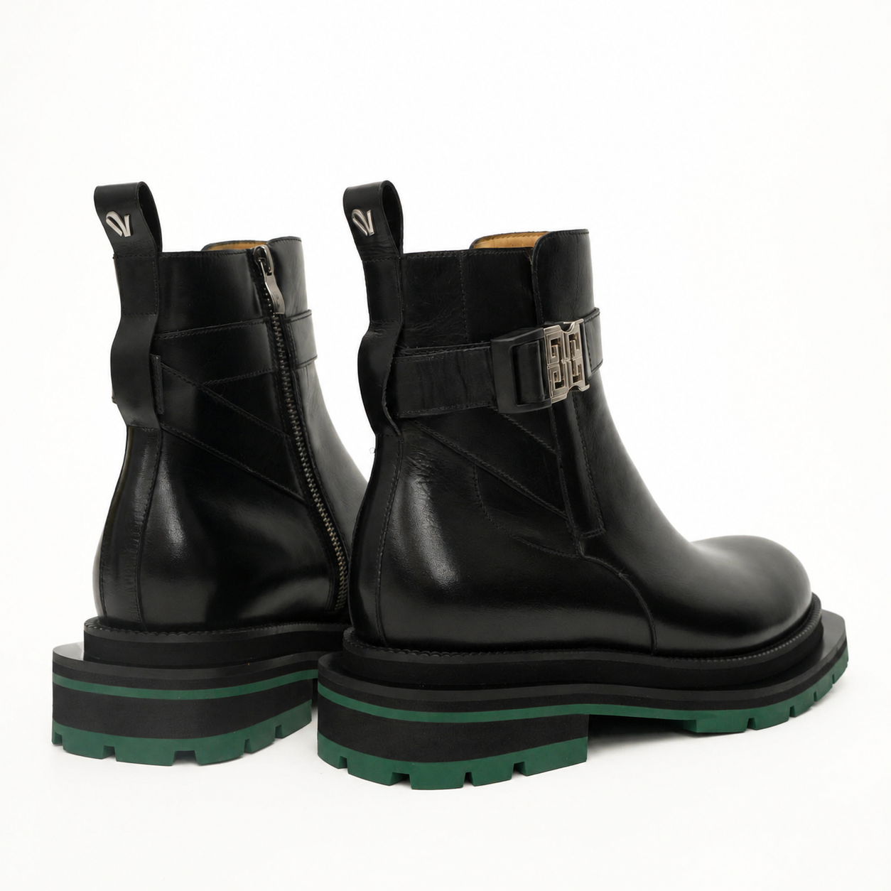 Black Buckle Boots Green Lug Sole