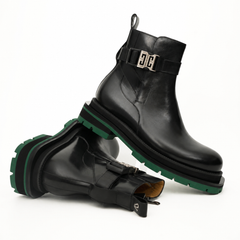 Black Buckle Boots Green Lug Sole