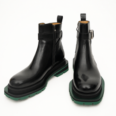 Black Buckle Boots Green Lug Sole