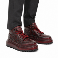 Sneakers Derby con plateau color cognac brunito