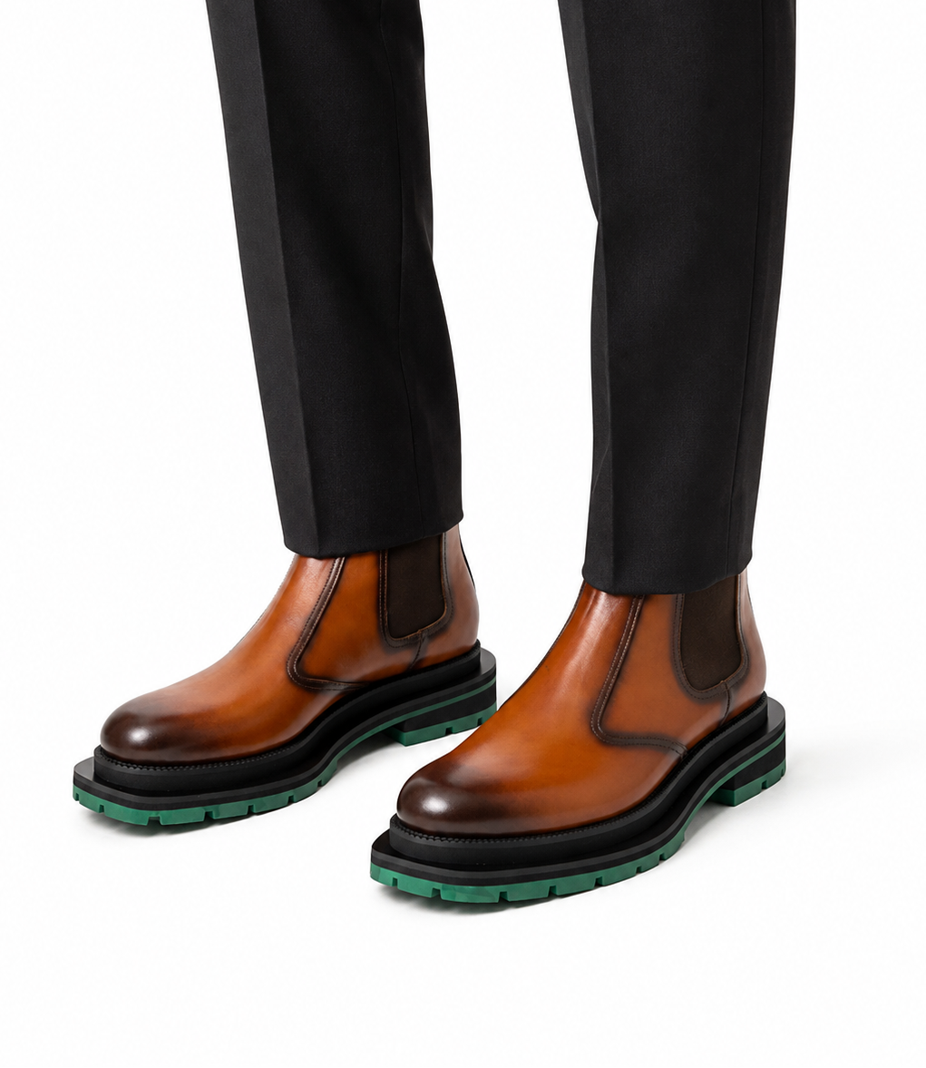 Sneakers Derby con plateau color cognac brunito