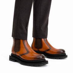 Sneakers Derby con plateau color cognac brunito