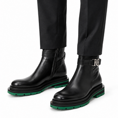 Black Buckle Boots Green Lug Sole