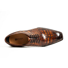 Classic Brown Crocodile Norwegian Derby Shoes DIVINCH