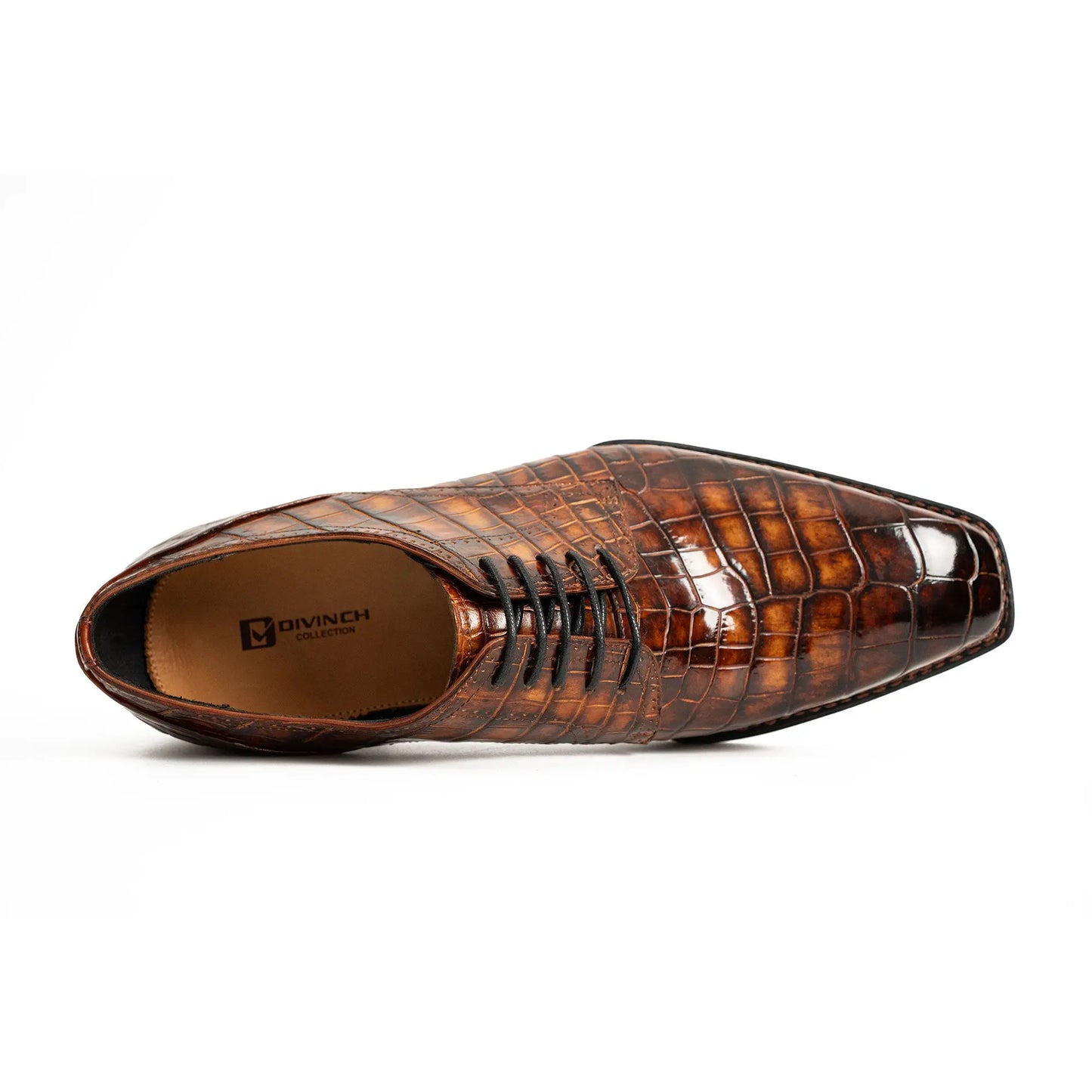 Classic Brown Crocodile Norwegian Derby Shoes DIVINCH