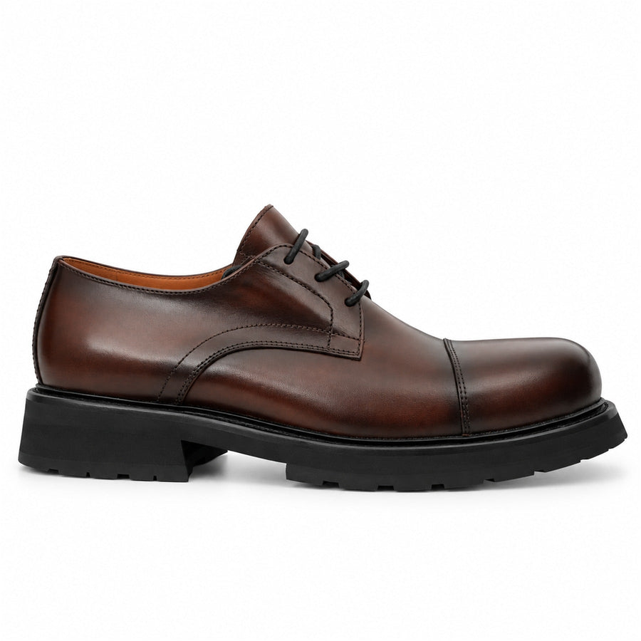 DIVINCH 6501C coffee calfskin cap-toe Derby shoes - 01 side