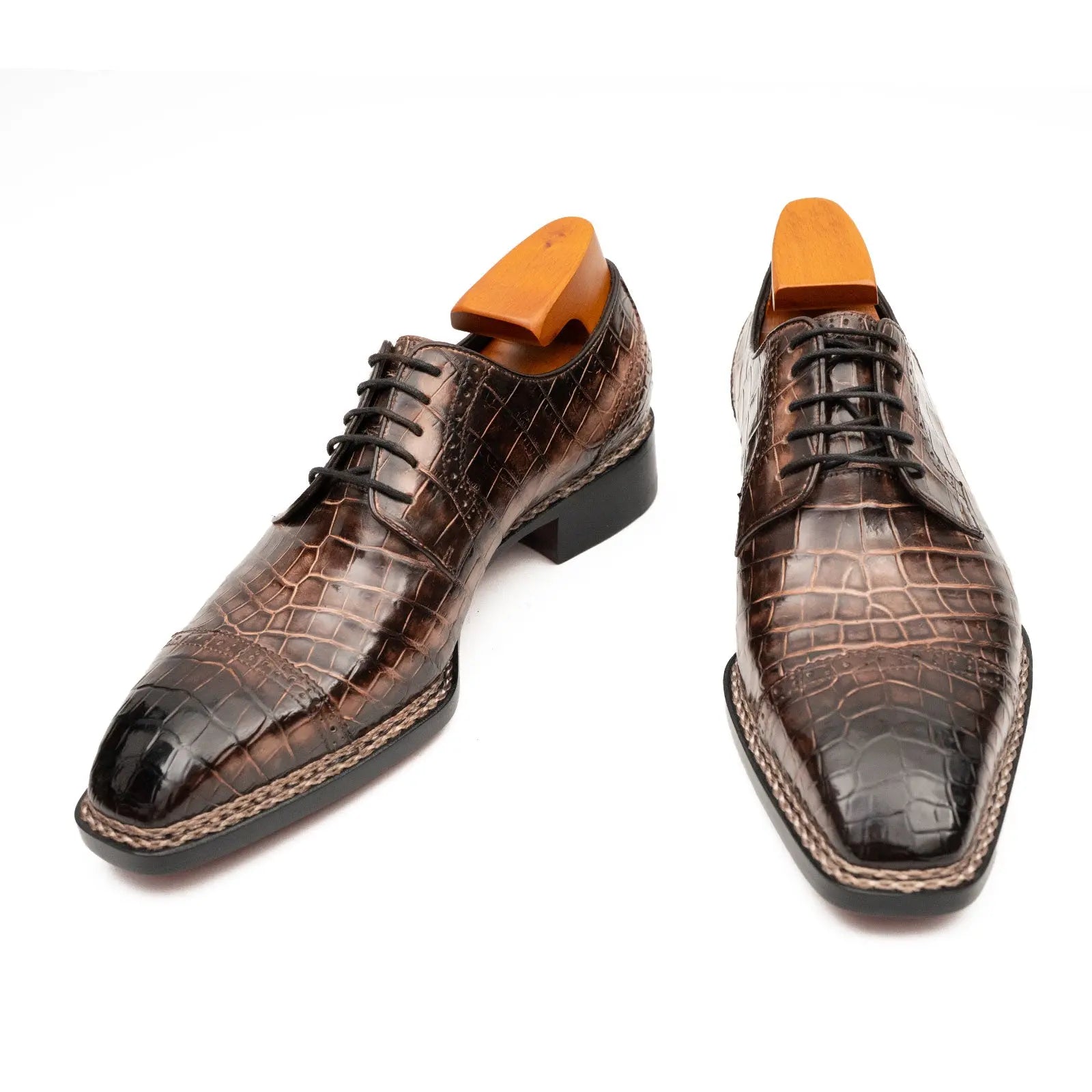 Coffee Crocodile Derby Shoes Goodyear Norwegian 8019 DIVINCH
