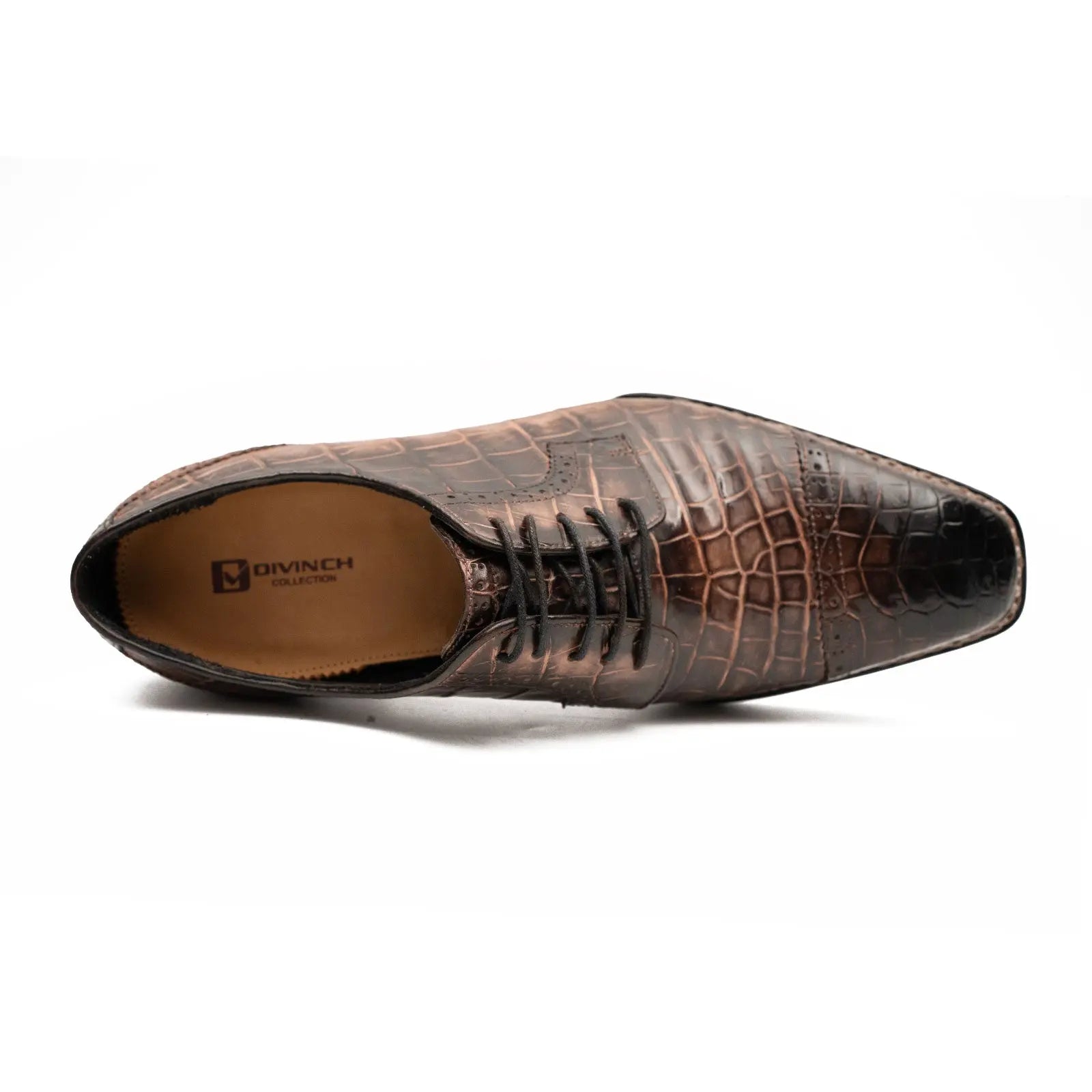 Coffee Crocodile Derby Shoes Goodyear Norwegian 8019 DIVINCH
