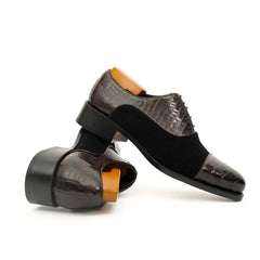 Coffee Crocodile & Suede Oxford Shoes DIVINCH