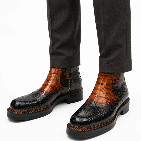 Bota Chelsea de crocodilo castanho-cognac