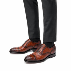 Cognac Crocodile Cap-Toe Oxford