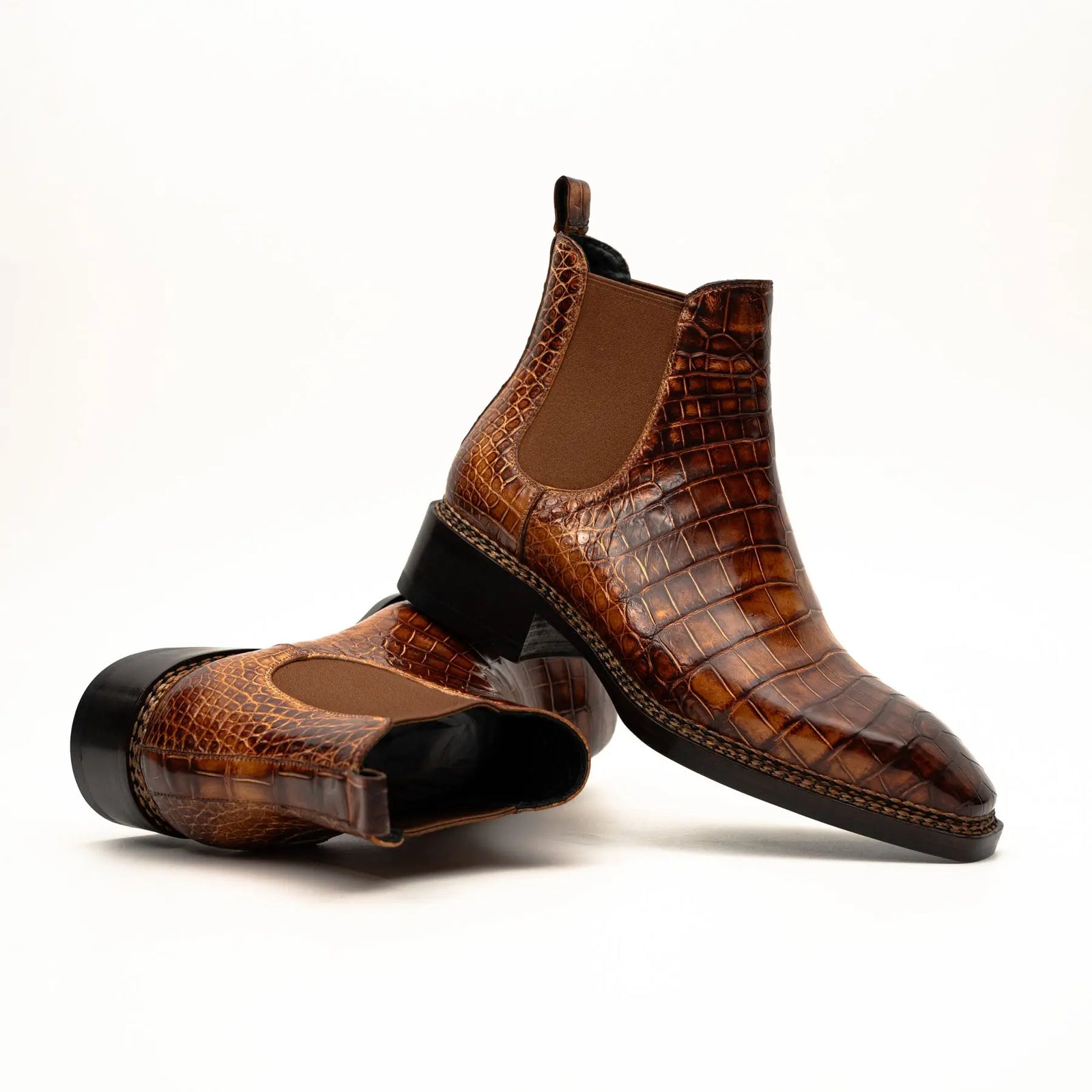 Cognac Crocodile Chelsea Boots DIVINCH