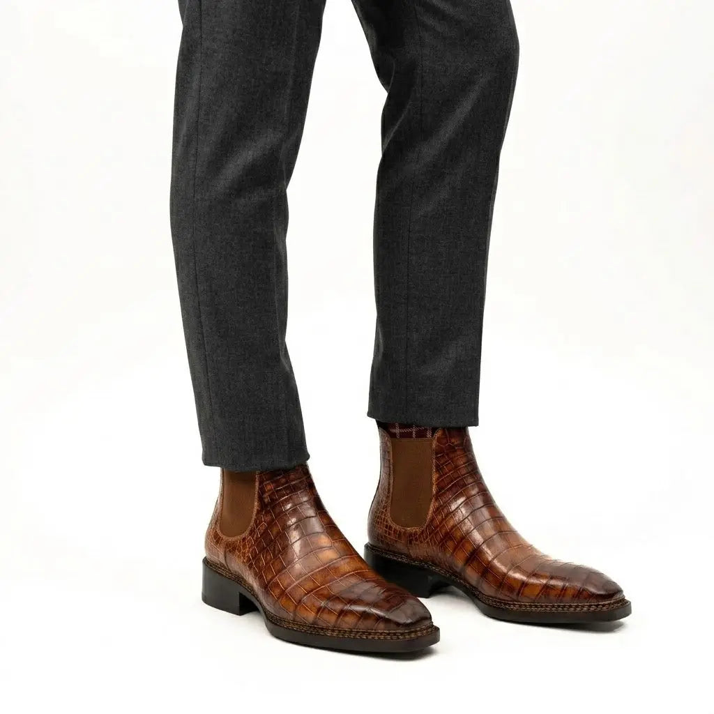 Cognac Crocodile Chelsea Boots DIVINCH