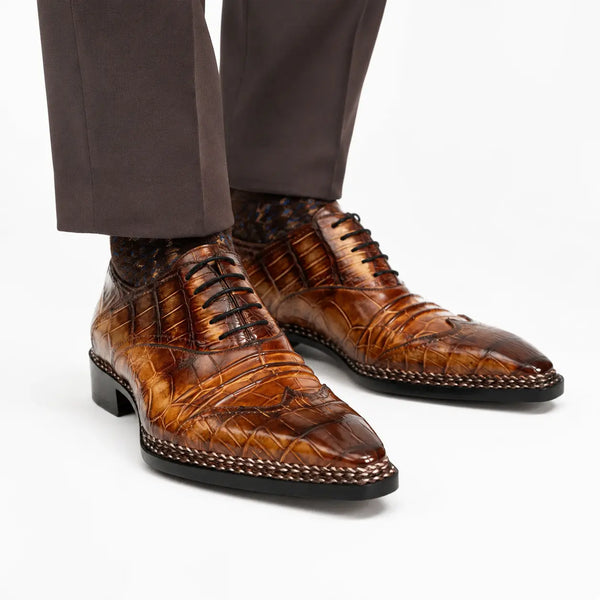 Chaussures Oxford en Crocodile Cognac pour Tenue de Bureau
