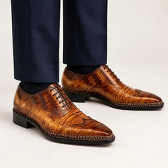 Cognac Crocodile Oxford Dress Shoe — on-foot studio view